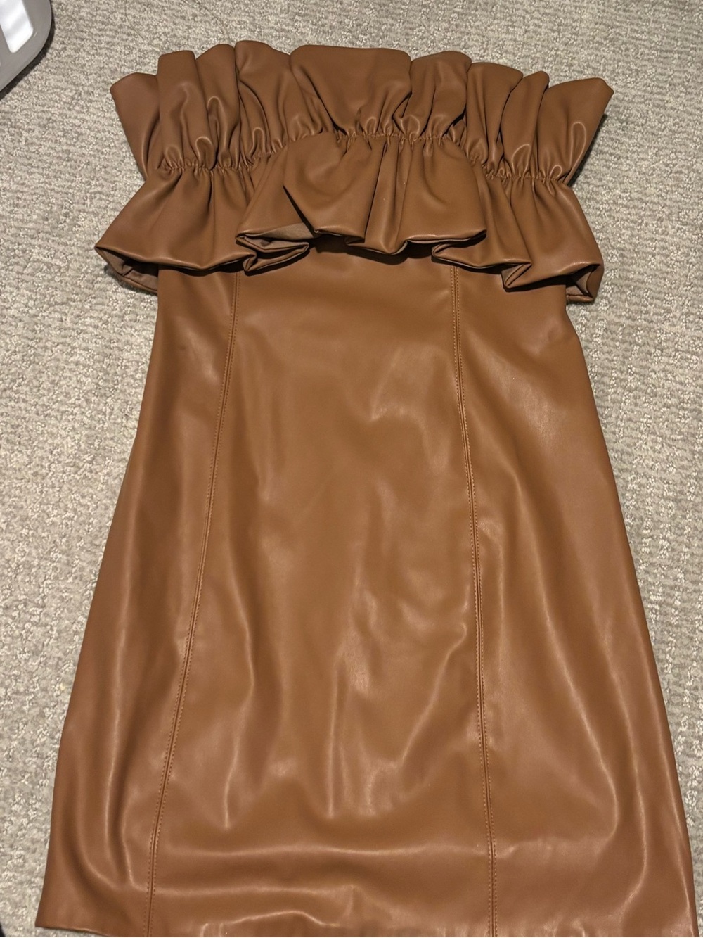 DO+BE Strapless Ruffle Faux Leather Dress in Brown NWT